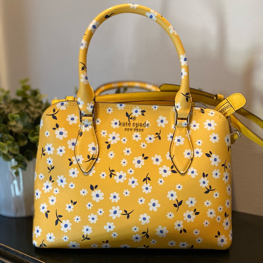 Kate Spade Darcy Yellow Ditzy Fleurette Satchel Crossbody Shoulder Bag
